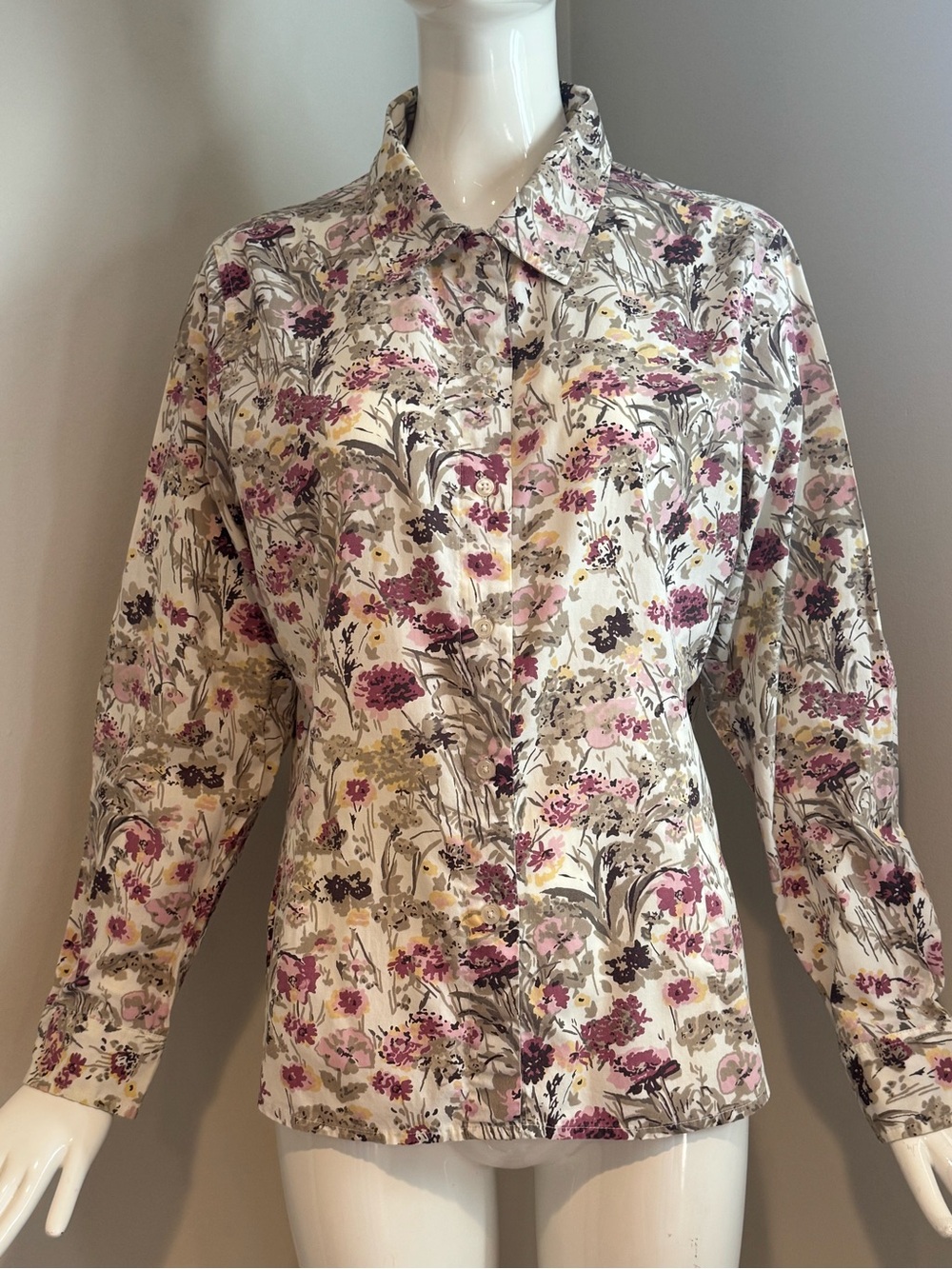 Tradition Country Collection Floral Button Front Blouse L Cotton Cottagecore